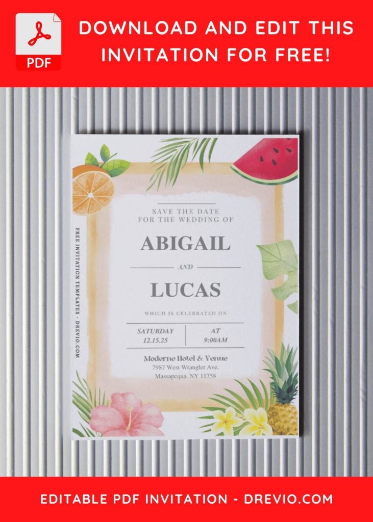 Invitation Template of (Free Editable PDF) Tropical Plumeria Summer Wedding Invitation Templates 4