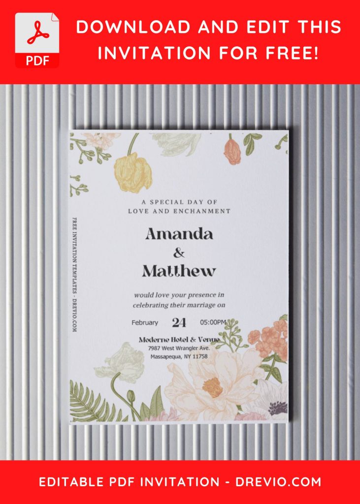 Invitation Template of (Free Editable PDF) Gorgeous Gardenia And Magnolia Wedding Invitation Templates 4