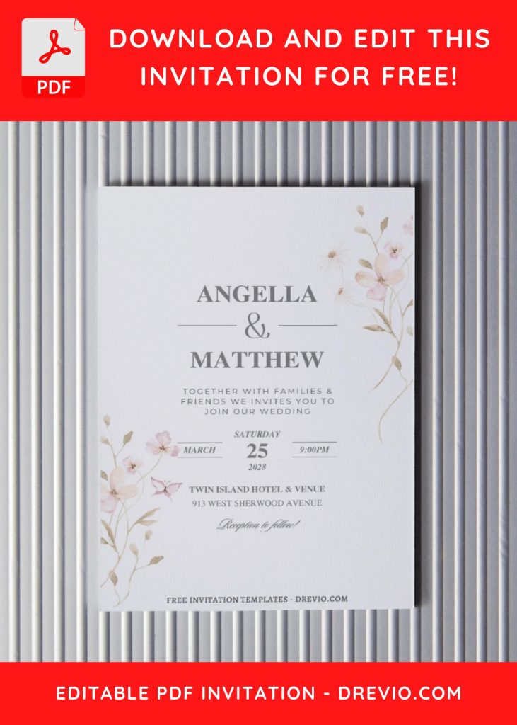 (Free Editable PDF) Delicate Spring Blossom Wedding Invitation Templates G