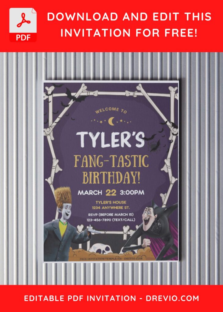 (Free Editable PDF) Montrously Fun Hotel Transylvania Birthday Invitation Templates C