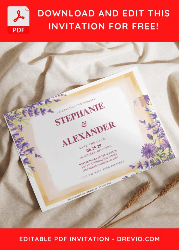 (Free Editable PDF) Lavender Serenity Wedding Invitation Templates I