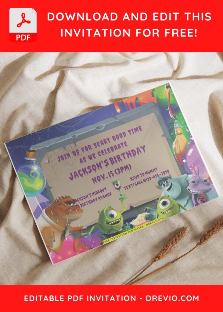 (Free Editable PDF) Shrieks And Giggles Monster Inc Birthday Invitation Templates I