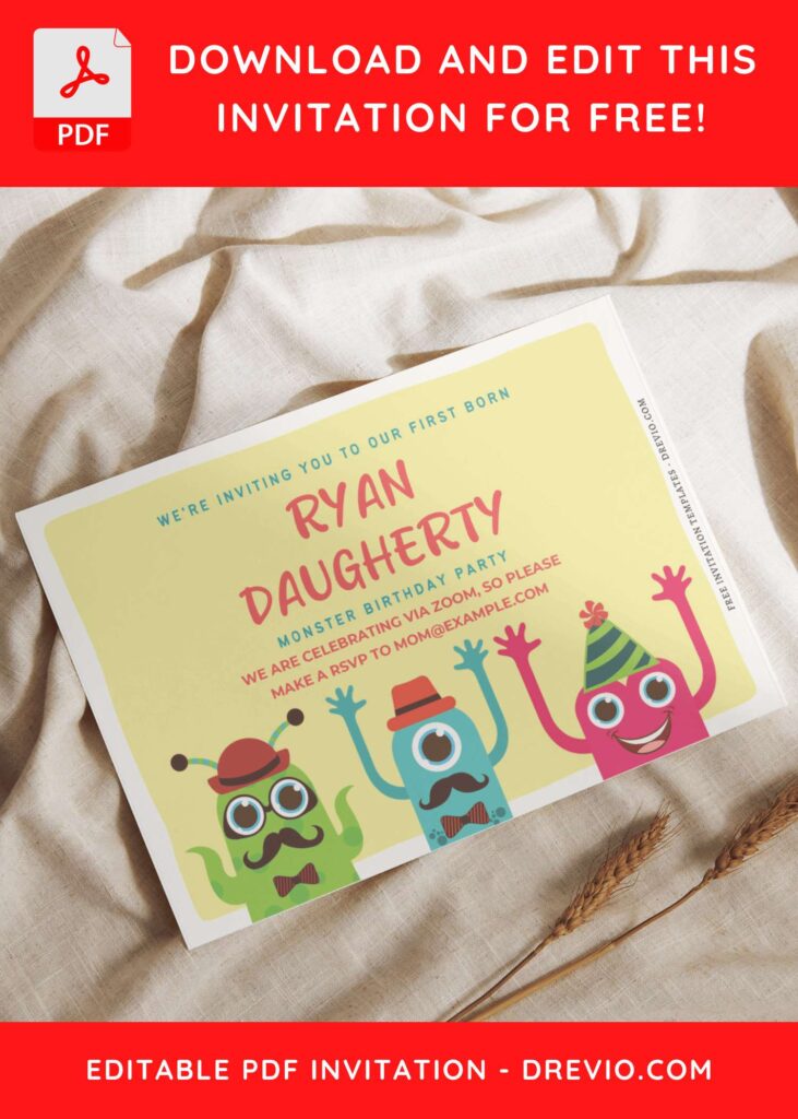 (Free Editable PDF) Colorful Monster Alien Birthday Invitation Templates I