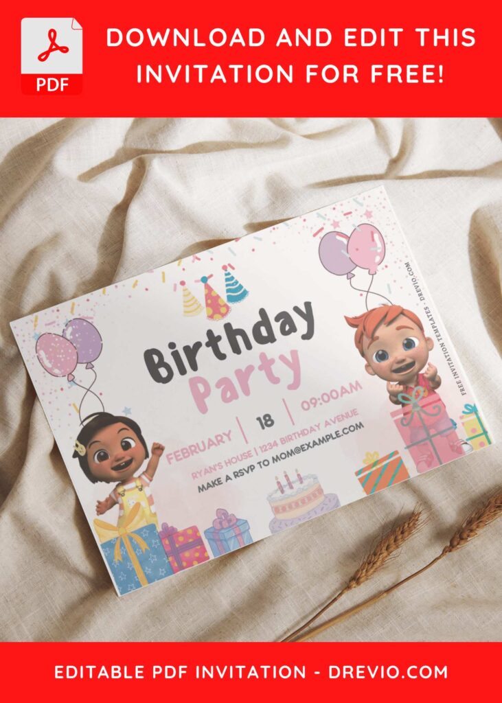 (Free Editable PDF) Fun Cocomelon Serenade Birthday Invitation Templates I