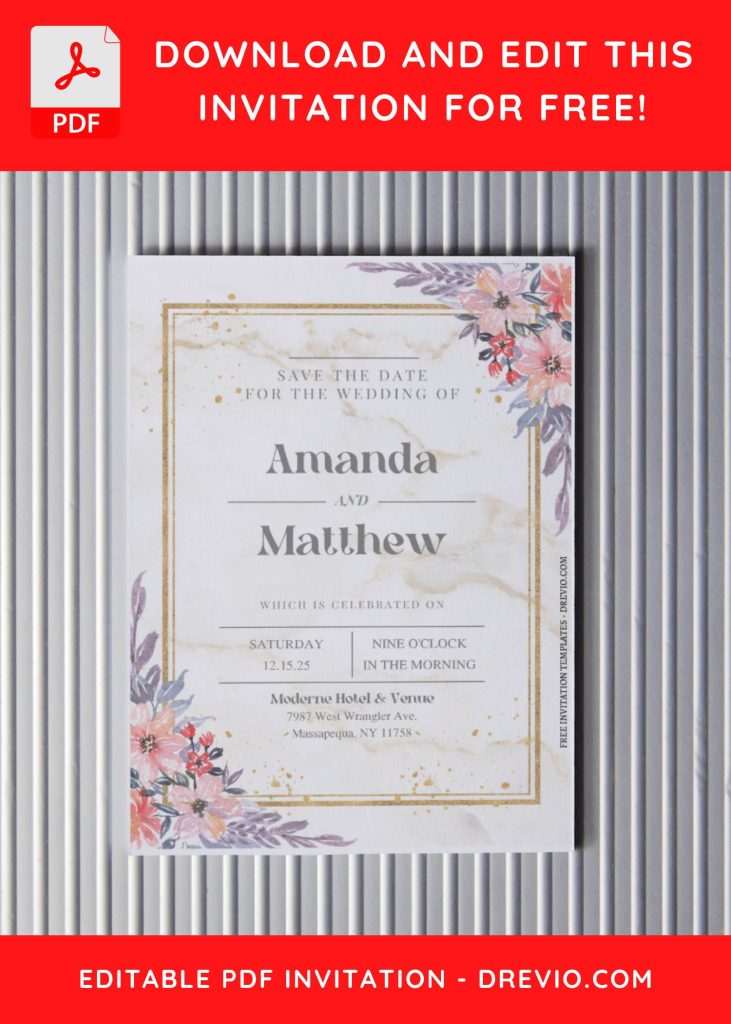 Invitation Template of (Free Editable PDF) Enchanted Marble And Floral Wedding Invitation Templates 4