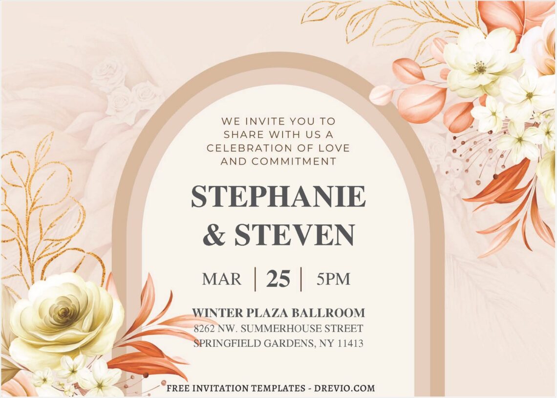 (Free Editable PDF) Bohemian Love In Style Wedding Invitation Templates B
