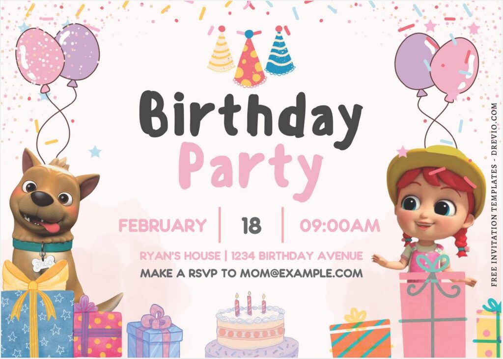 (Free Editable PDF) Fun Cocomelon Serenade Birthday Invitation Templates J