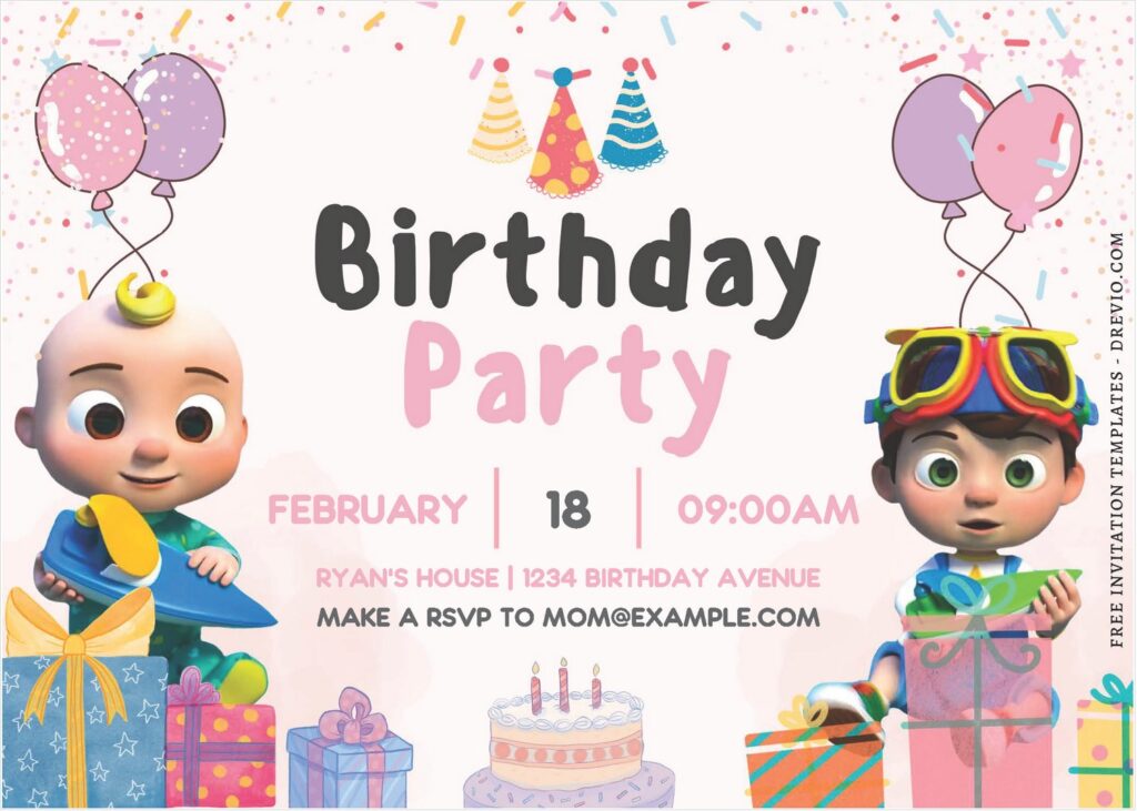 (Free Editable PDF) Fun Cocomelon Serenade Birthday Invitation Templates A