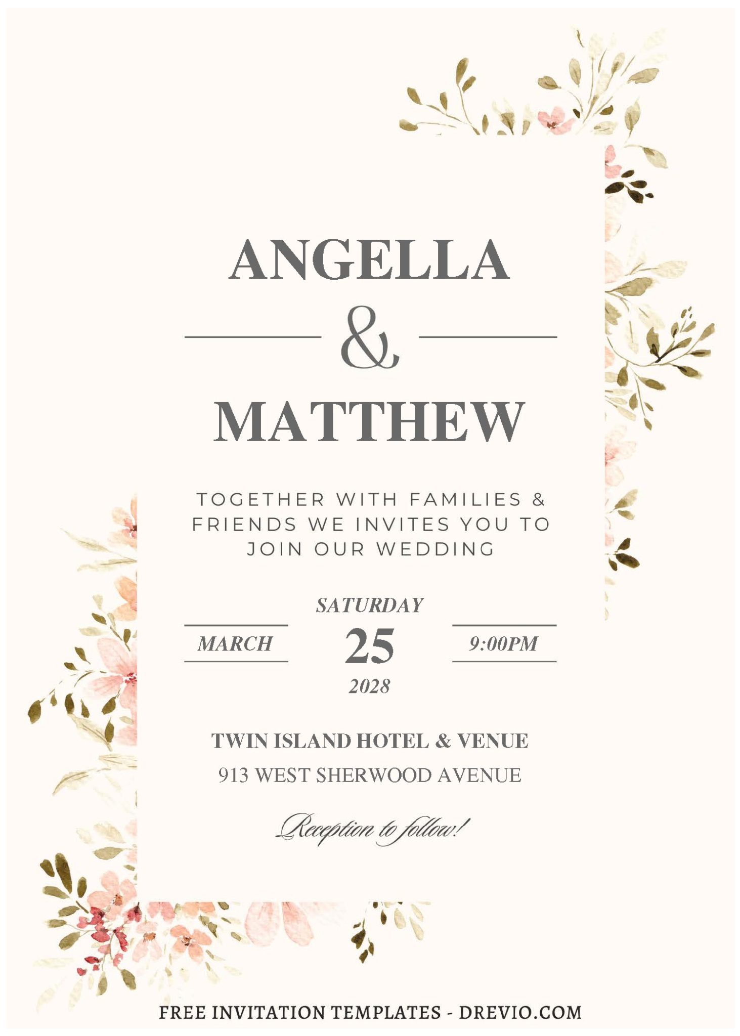 (Free Editable PDF) Delicate Spring Blossom Wedding Invitation ...