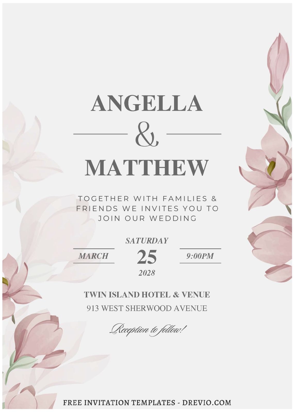 (Free Editable PDF) Delicate Spring Blossom Wedding Invitation Templates J