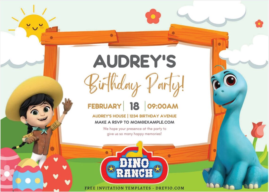 (Free Editable PDF) Yee-Haw! Dino Ranch Birthday Invitation Templates J