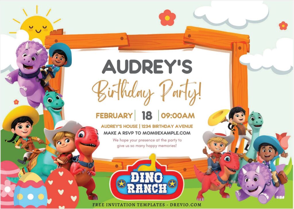 (Free Editable PDF) Yee-Haw! Dino Ranch Birthday Invitation Templates A