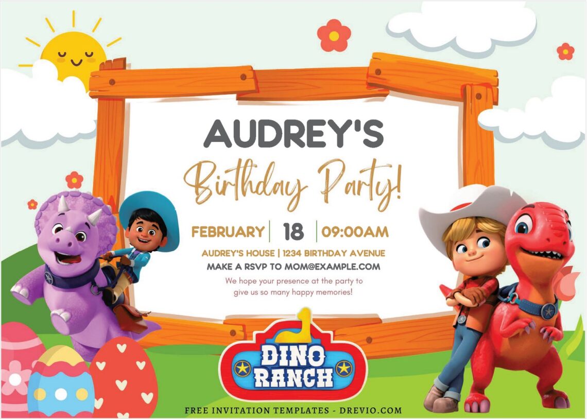 (Free Editable PDF) Yee-Haw! Dino Ranch Birthday Invitation Templates B