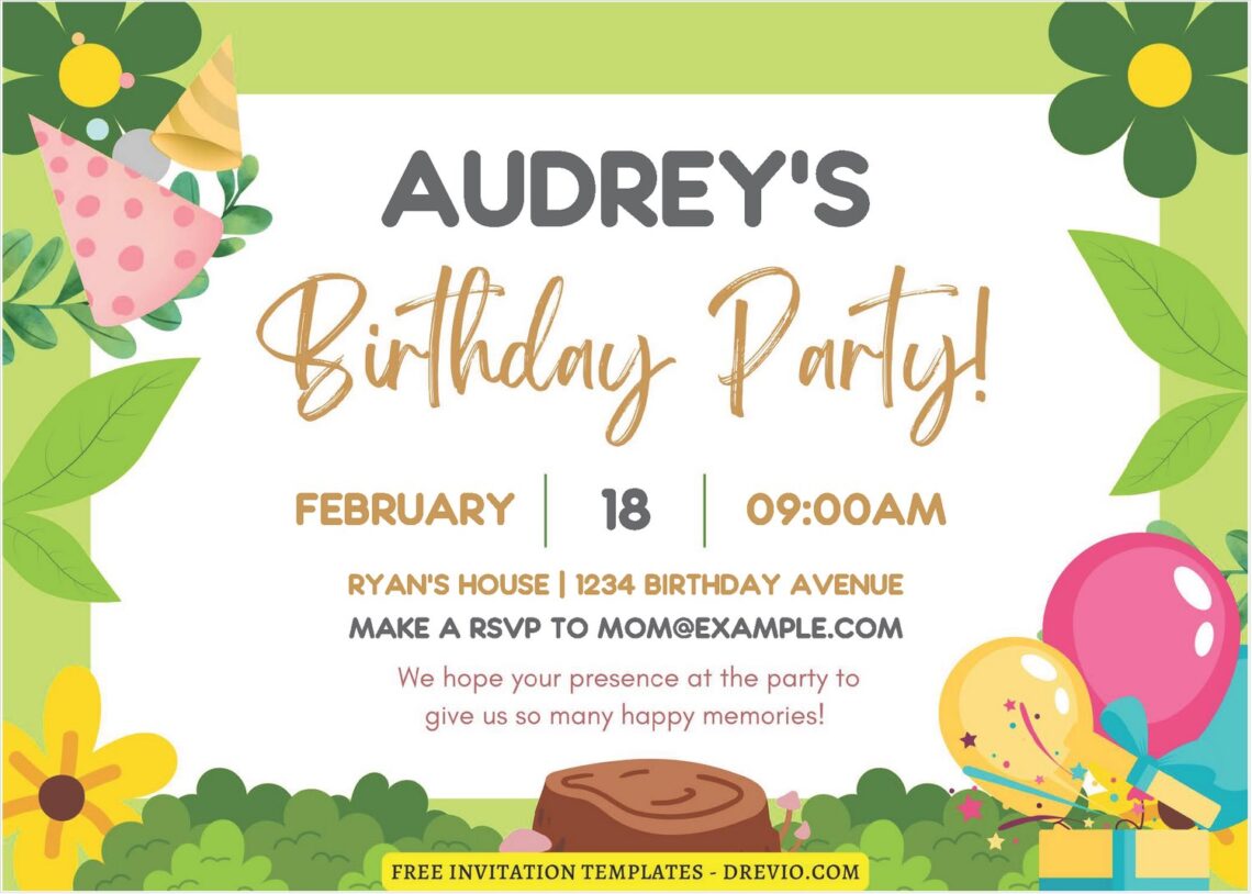 (Free Editable PDF) Lovely Garden Themed Kids Birthday Invitation Templates J