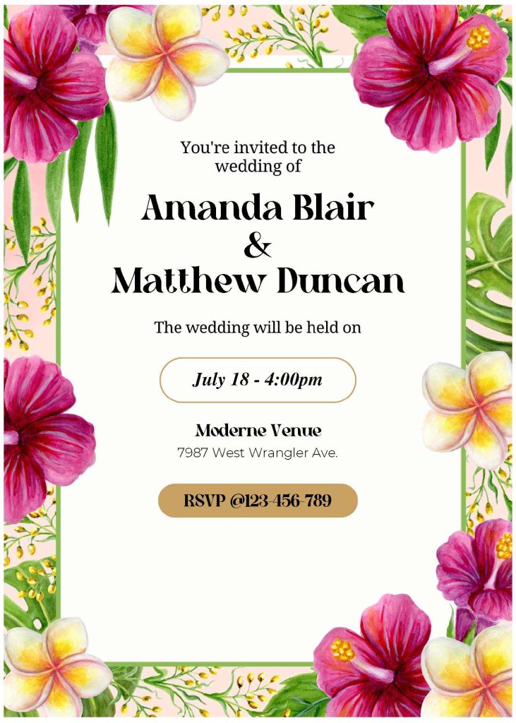 Invitation Template of (Free Editable PDF) Summer Hibiscus Haven Wedding Invitation Templates 1