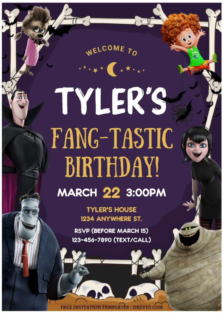 (Free Editable PDF) Montrously Fun Hotel Transylvania Birthday Invitation Templates F