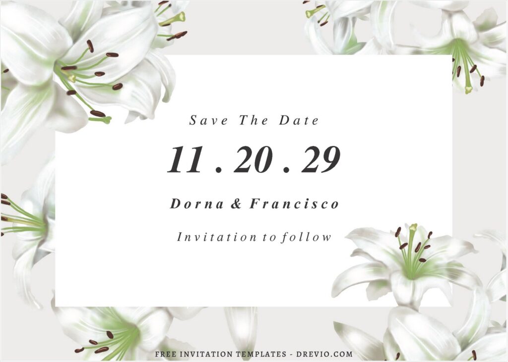(Free Editable PDF) Pure Romance Lily wedding Invitation Templates 