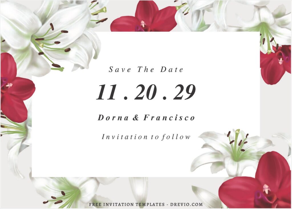 (Free Editable PDF) Pure Romance Lily wedding Invitation Templates A