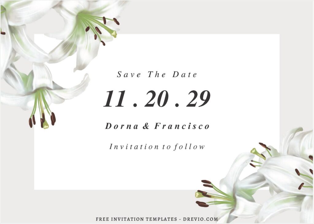 (Free Editable PDF) Pure Romance Lily wedding Invitation Templates B
