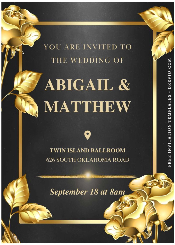 Invitation Template of (Free Editable PDF) Sparkling Glimmered Gold Flower Wedding Invitation Templates 3