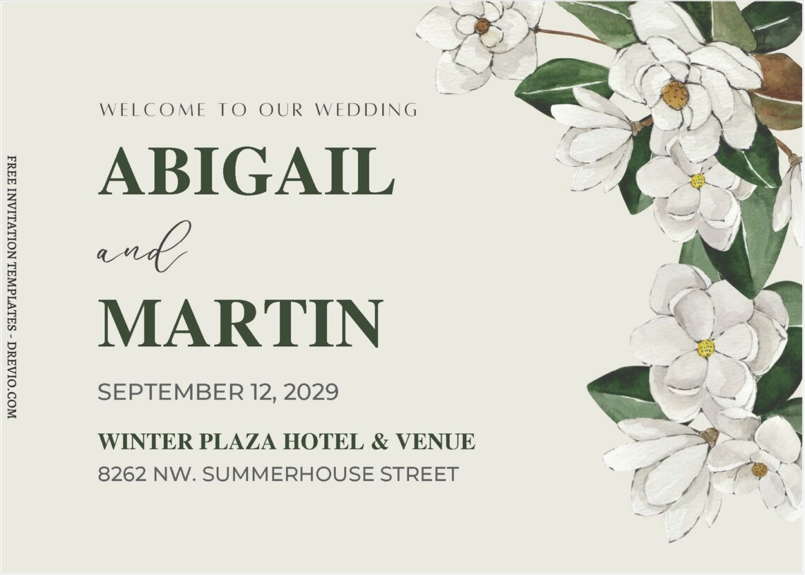 (Free Editable PDF) Floral Whispers: Magnolia Wedding Invitation Templates D