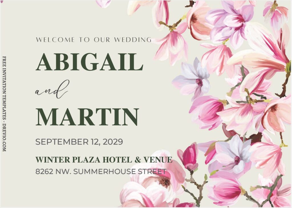 (Free Editable PDF) Floral Whispers: Magnolia Wedding Invitation Templates E