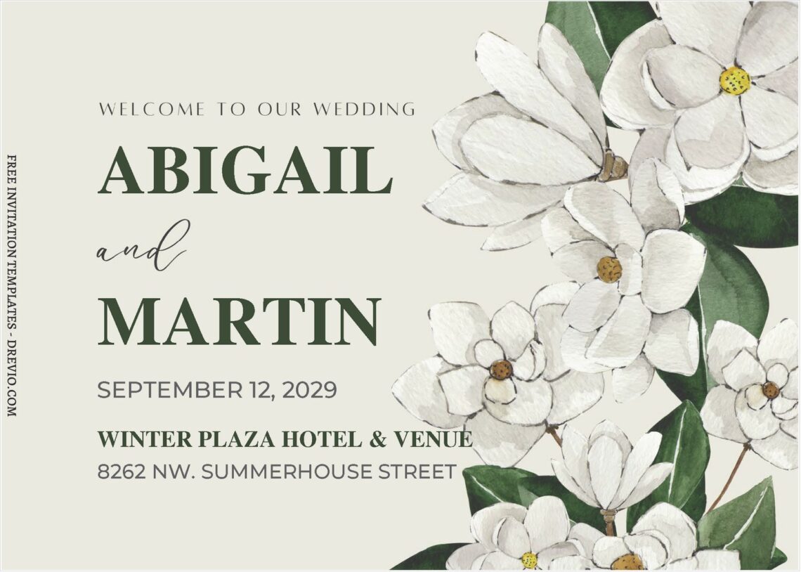 (Free Editable PDF) Floral Whispers: Magnolia Wedding Invitation Templates F