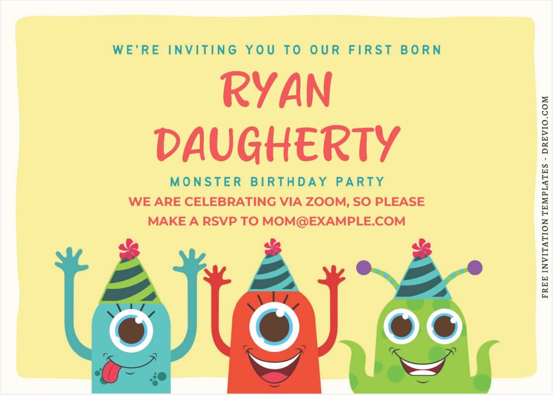 (Free Editable PDF) Colorful Monster Alien Birthday Invitation Templates J