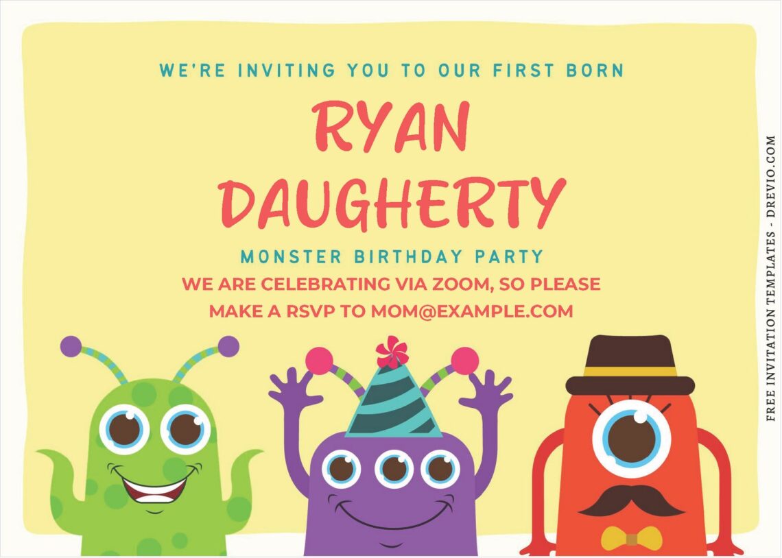 (Free Editable PDF) Colorful Monster Alien Birthday Invitation Templates A
