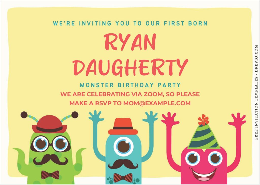 (Free Editable PDF) Colorful Monster Alien Birthday Invitation Templates B