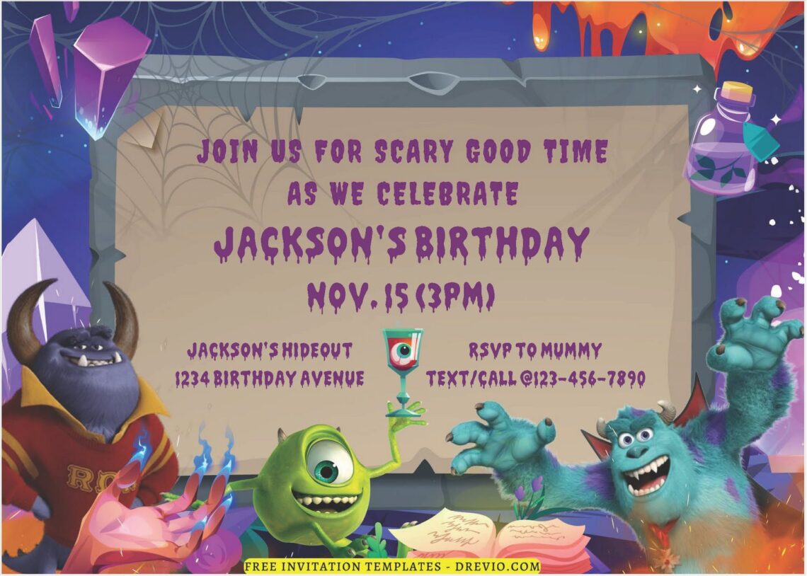 (Free Editable PDF) Shrieks And Giggles Monster Inc Birthday Invitation Templates J