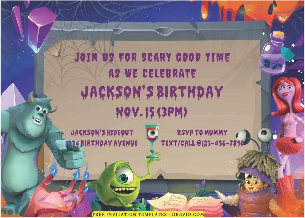 (Free Editable PDF) Shrieks And Giggles Monster Inc Birthday Invitation Templates A