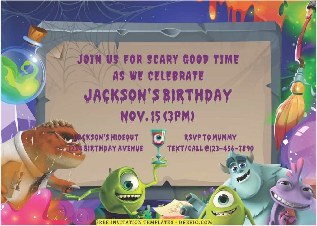 (Free Editable PDF) Shrieks And Giggles Monster Inc Birthday Invitation Templates B