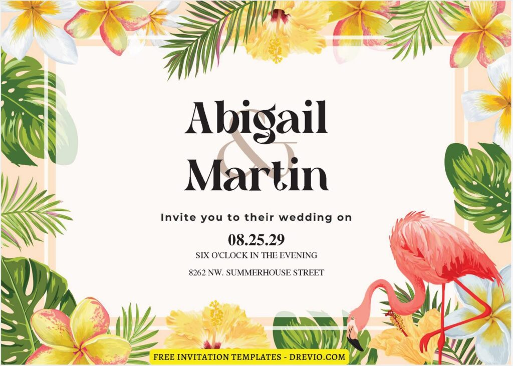 (Free Editable PDF) Tropical Beauty Wedding Invitation Templates J