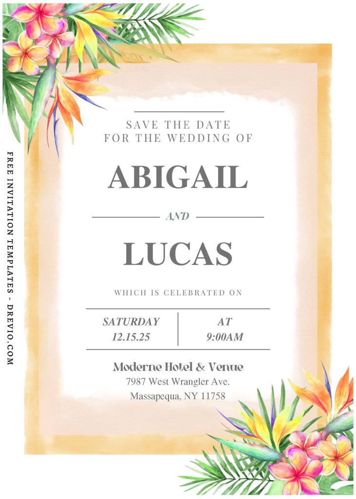 Invitation Template of (Free Editable PDF) Tropical Plumeria Summer Wedding Invitation Templates 2