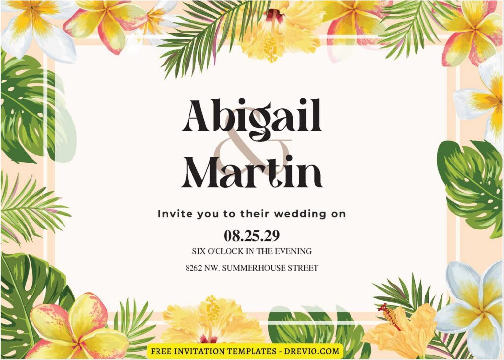 (Free Editable PDF) Tropical Beauty Wedding Invitation Templates B