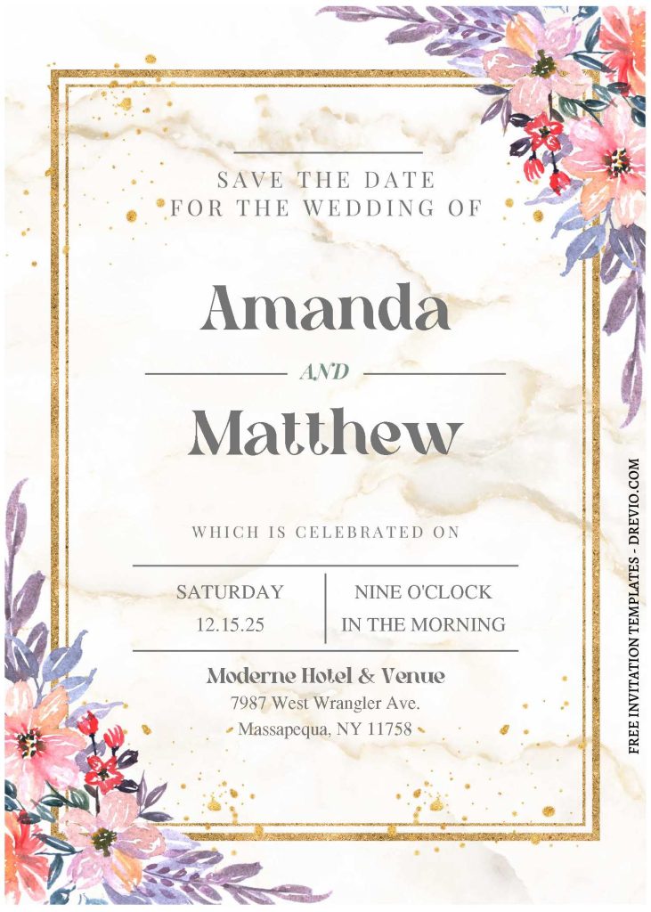 Invitation Template of (Free Editable PDF) Enchanted Marble And Floral Wedding Invitation Templates 3