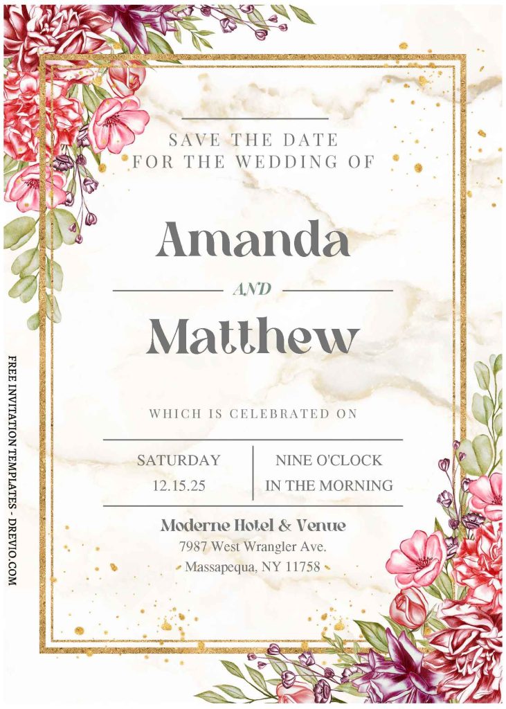 Invitation Template of (Free Editable PDF) Enchanted Marble And Floral Wedding Invitation Templates 2