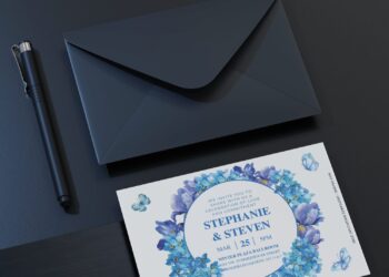 (Free Editable PDF) Captivating Blue Floral Wedding Invitation Templates C