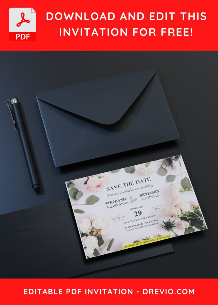 (Free Editable PDF) Bold & Carefree Floral Wedding Invitation Templates C