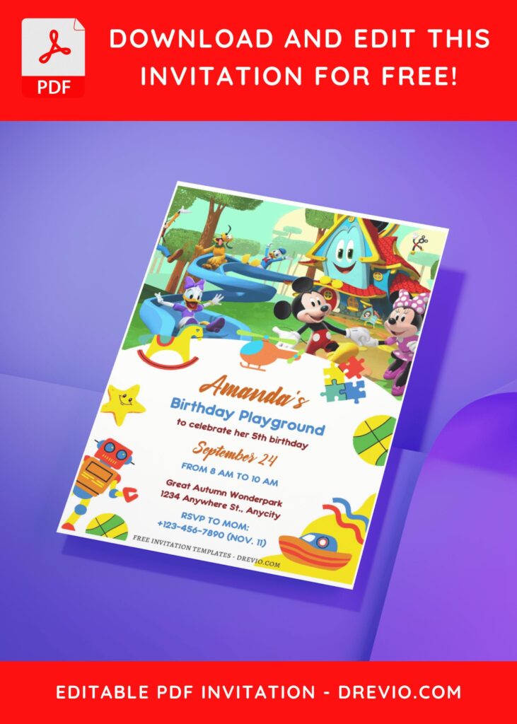 (Free Editable PDF) Playful Mickey Mouse And Friends Birthday Invitation Templates G