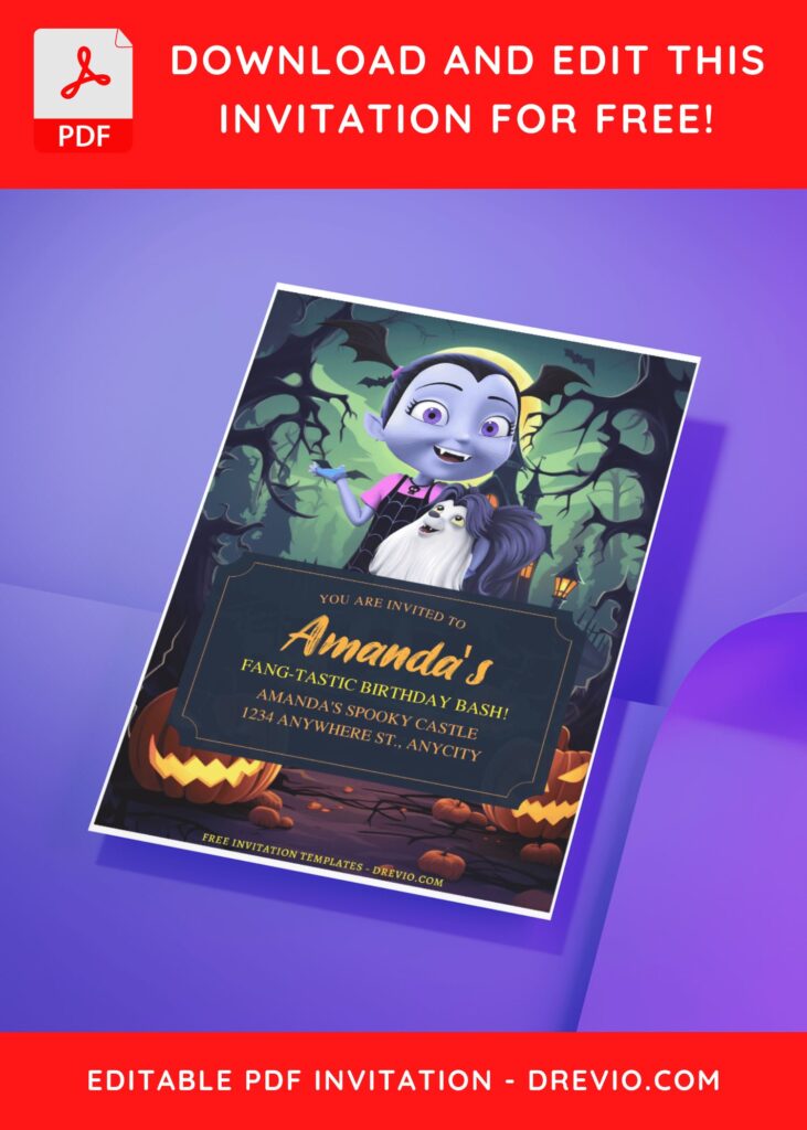 (Free Editable PDF) Vampirina Halloween Fun Birthday Invitation Templates G