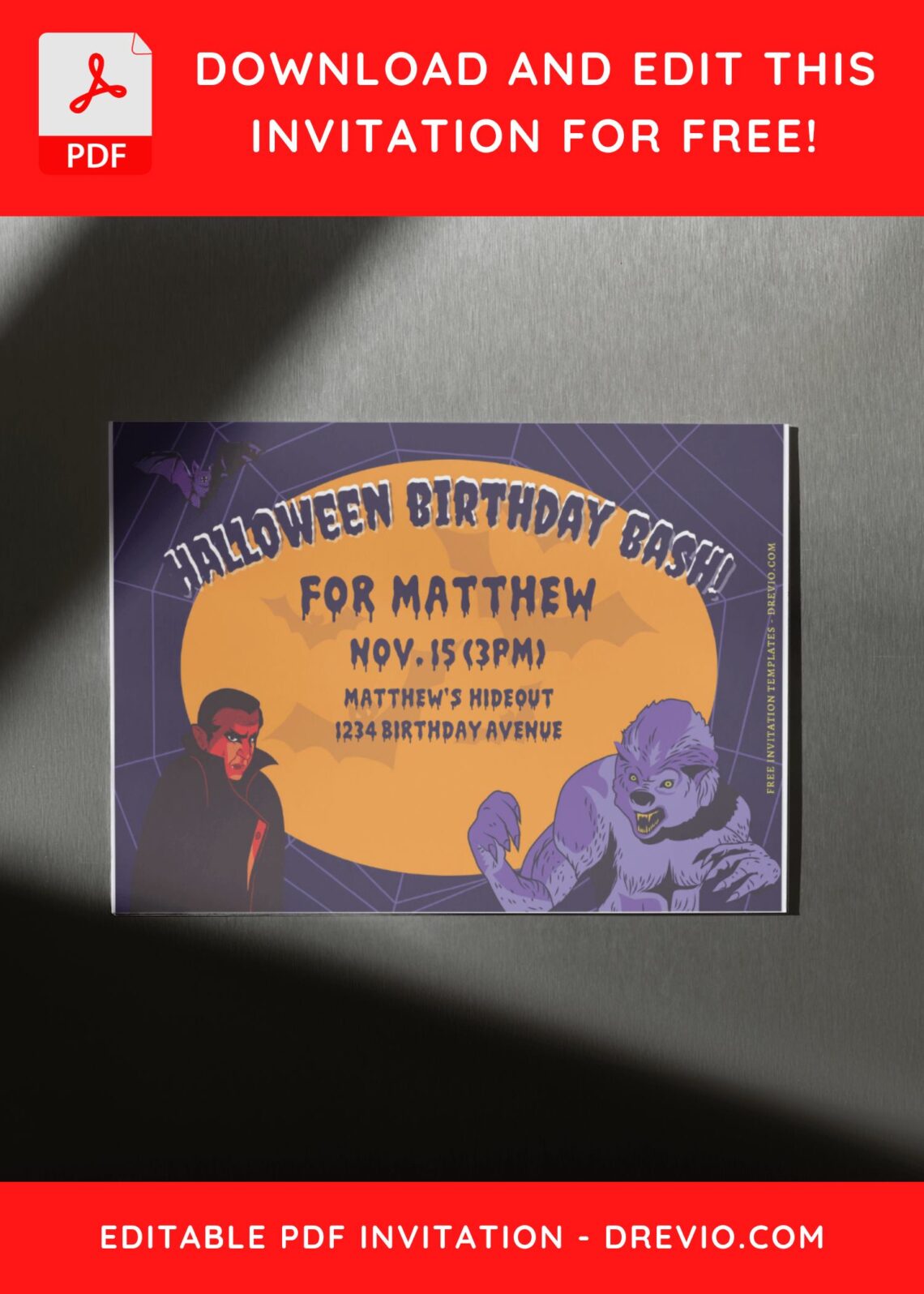 (Free Editable PDF) Werewolf Halloween Birthday Bash Invitation Templates D