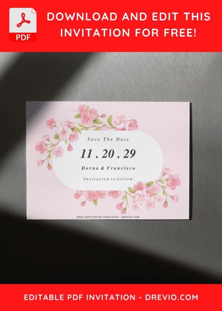 (Free Editable PDF) Springtime Romance Wedding Invitation Templates D