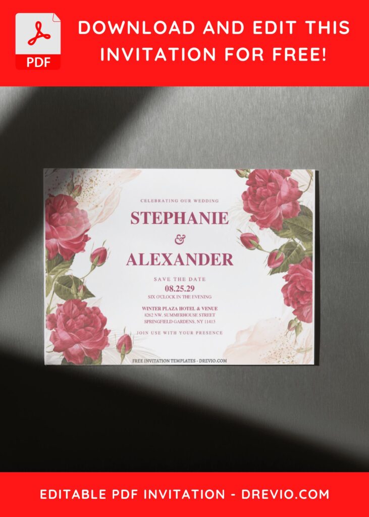 (Free Editable PDF) Roses In Bloom Wedding Invitation Templates D