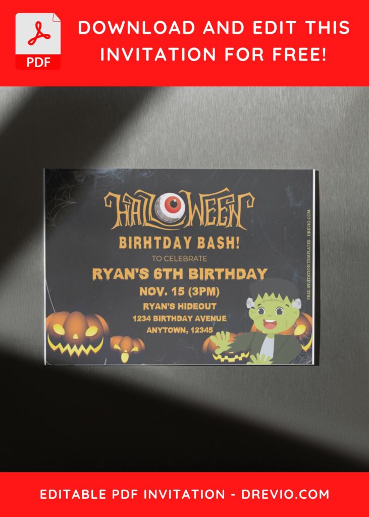 (Free Editable PDF) Frankenstein Halloween Birthday Bash Invitation Templates D