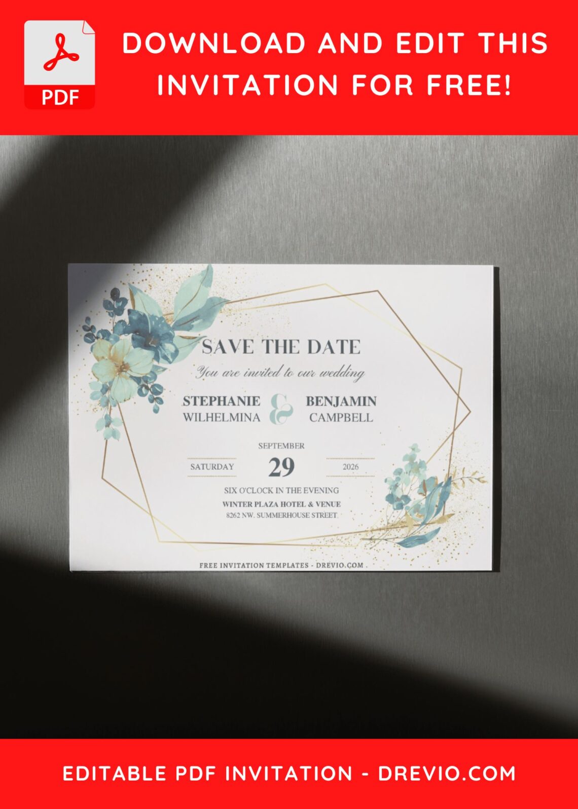 (Free Editable PDF) Geometric Floral Symphony Wedding Invitation Templates D