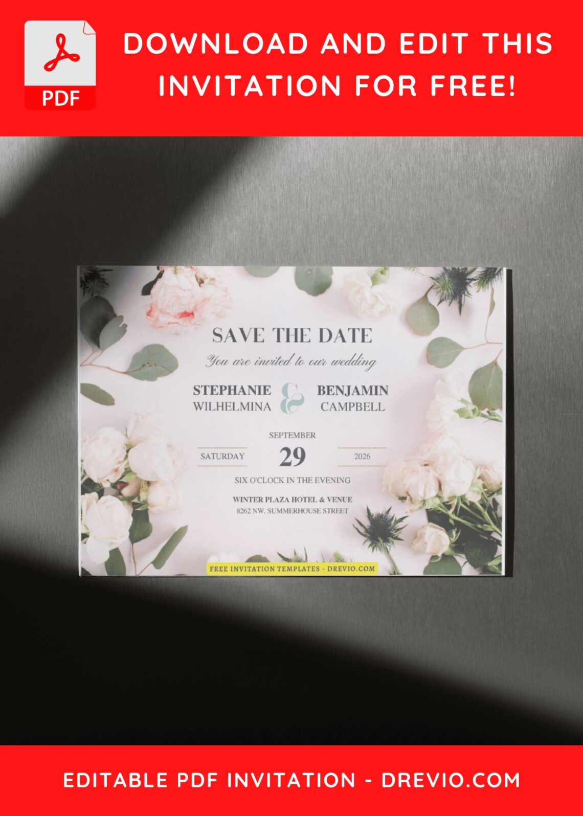 (Free Editable PDF) Bold & Carefree Floral Wedding Invitation Templates D