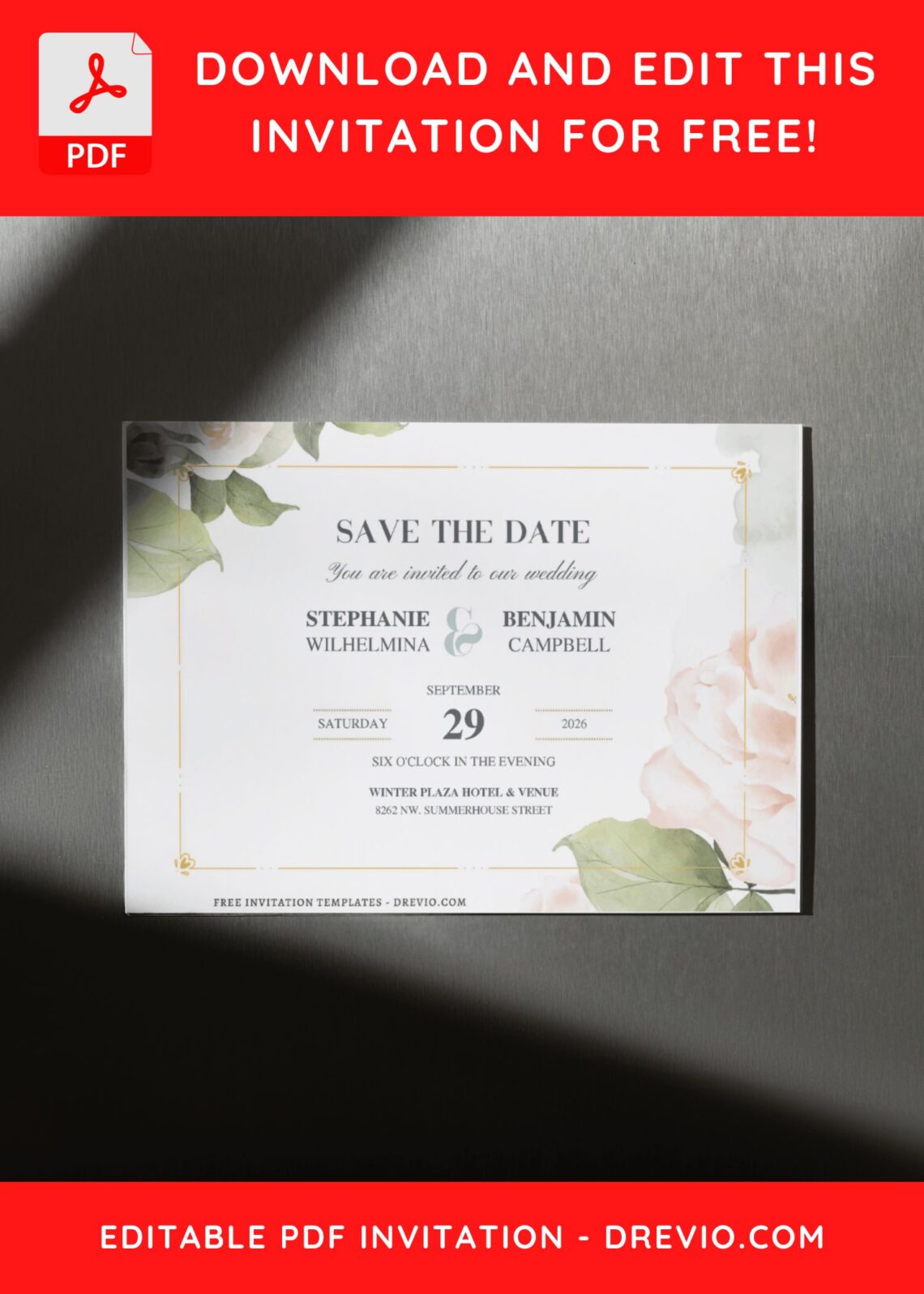 (Free Editable PDF) Timeless & Romantic Rose Wedding Invitation Templates D