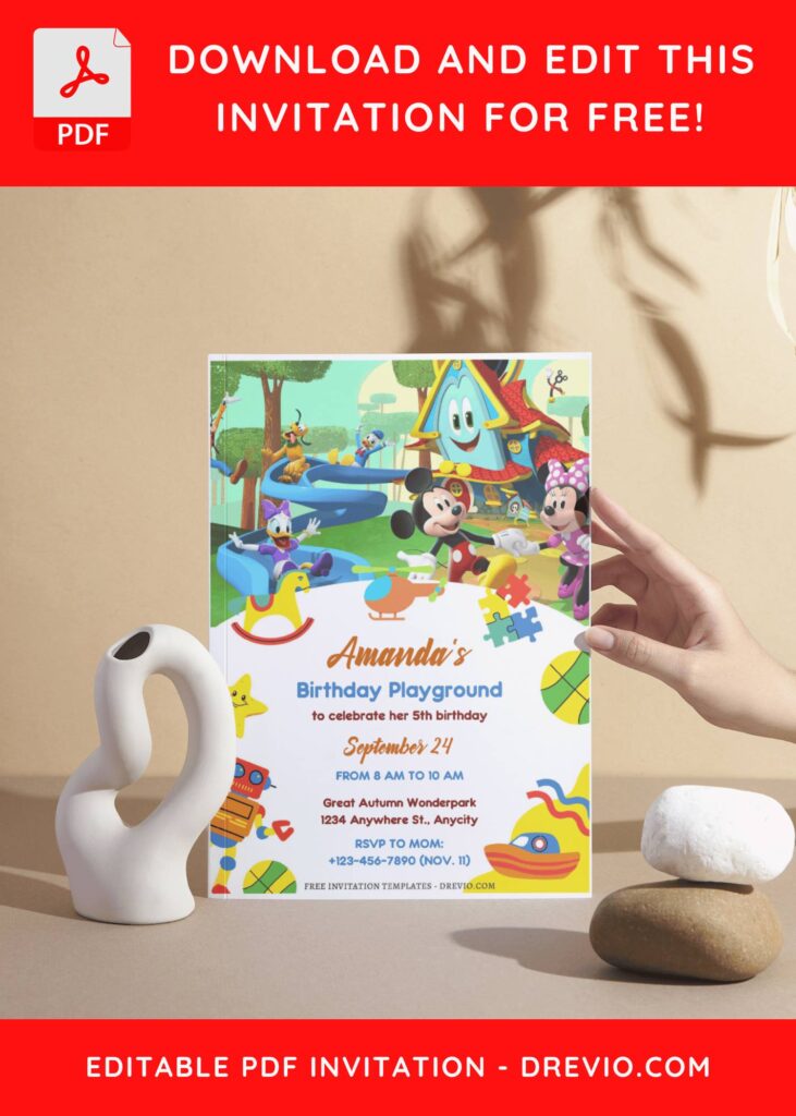 (Free Editable PDF) Playful Mickey Mouse And Friends Birthday Invitation Templates H